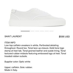 $595 Saint Laurent Leather Sneakers
